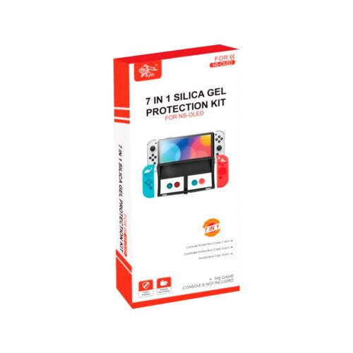 Estuche 7 In 1 Silicona Gel Protection Kit Nintendo Switch Oled Red Blue