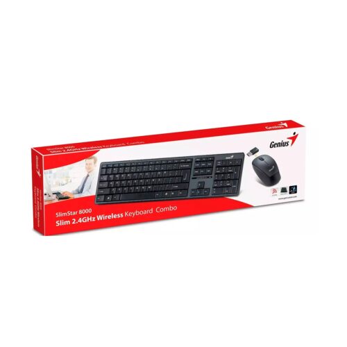 Teclado Genius+Mouse Wireless Slimstar 8000Se Volumen Control Black