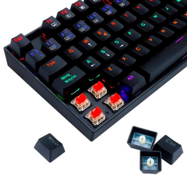 Teclado Gamer Redragon Kumara Rainbow Spanish K552W KR Sp Black Red Switch TKL - Imagen 3
