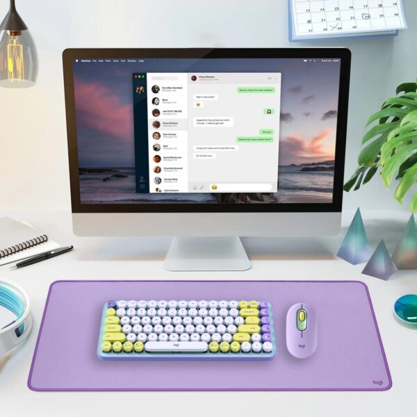Teclado Pop Keys Wireless + Mouse Pop Bluetooth + Pad Mouse Deskpad 300X700Mm Lila/Green - Imagen 2