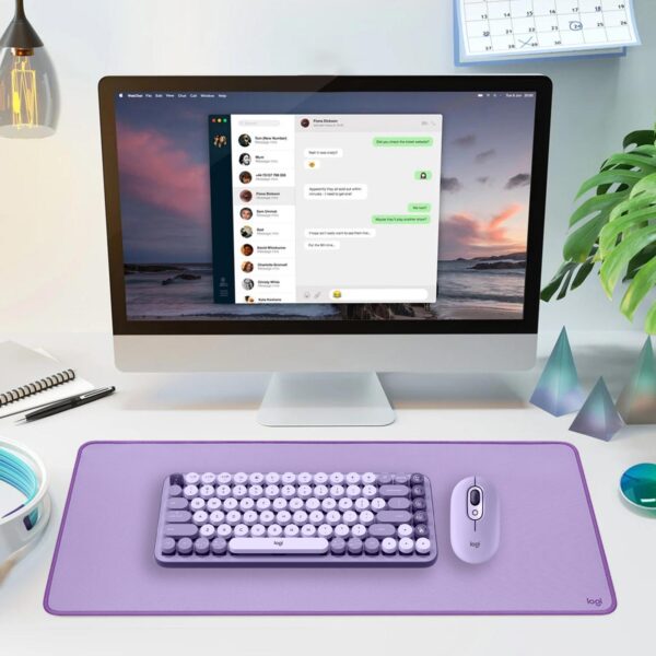Teclado Pop Keys Wireless + Mouse Pop Bluetooth + Pad Mouse Deskpad 300X700Mm Lavender Lilac - Imagen 2