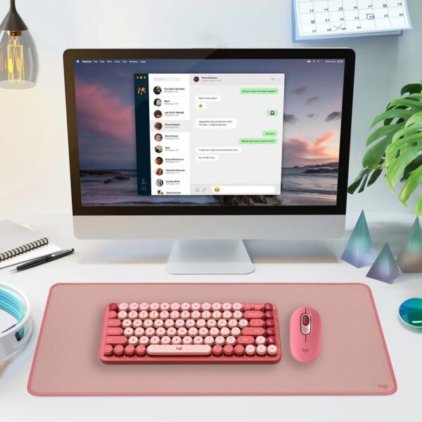 Teclado Pop Keys Wireless + Mouse Pop Bluetooth + Pad Mouse Deskpad 300X700Mm Coral Rose - Imagen 2