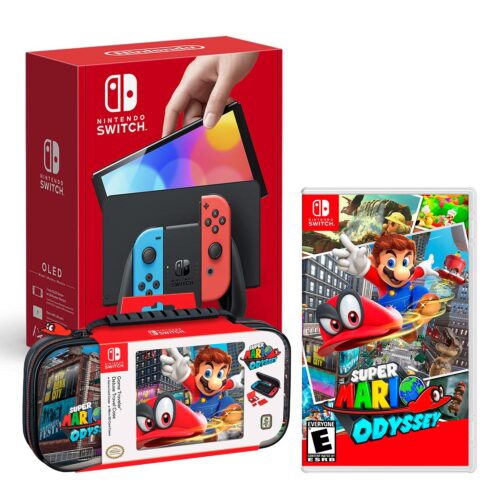 Consola Nintendo Switch Modelo Oled Neon + Mario Odyssey + Estuche Odyssey