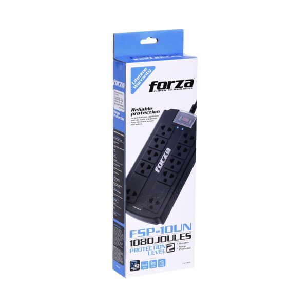 Supresor De Pico Forza Fsp 10 Un-1080 Joules 10 Tomas Black