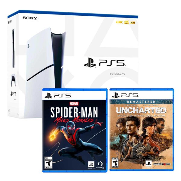 Consola Playstation 5 Slim con lector de discos Ps5 + SpiderMan Miles Morales + Uncharted Legacy of Thieves Collection