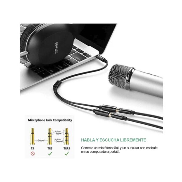 Cable Ugreen De Audio Auxiliar Jack X1 A Jack X2 Hembra 3.5 30620 Black - Imagen 3