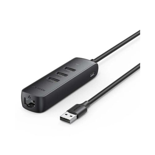 Adaptador Ugreen De Usb 2.0 A Red Rj45 + 3 Usb Hub 2.0 20984 Black