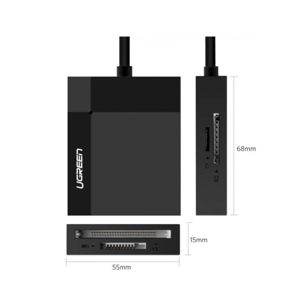 Hub Ugreen Usb 3.0 4 In 1 Card Reader-50Cm Sd/Tf/Ms/Cf 30333- Black - Imagen 2