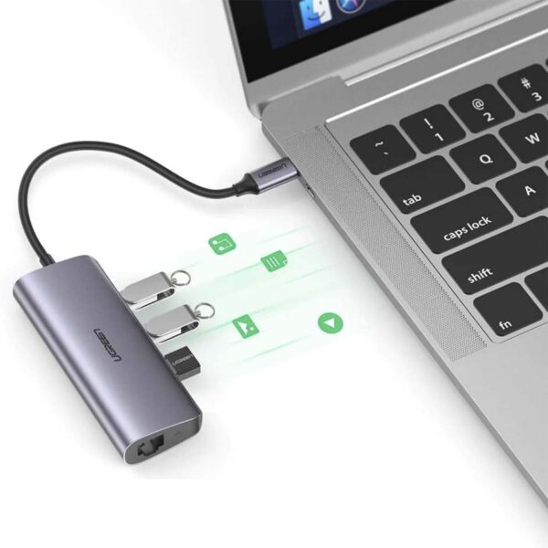 Adaptador Ugreen Usb-C To 3X Usb 3.0+Rj45+Micro Usb Multifuncion Adapter-60718- Grey - Imagen 2