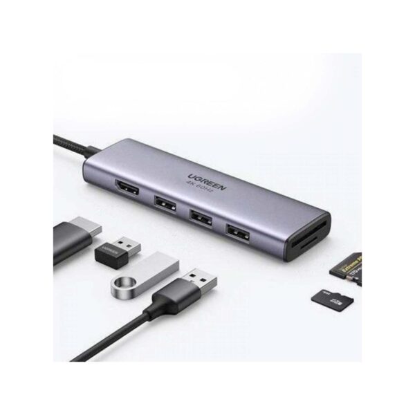 Hub Ugreen Usb-C 6 In 1 Hdmi4K @30Hz Us3.0 3Sd/Tf Cm511-20956A Grey - Imagen 2