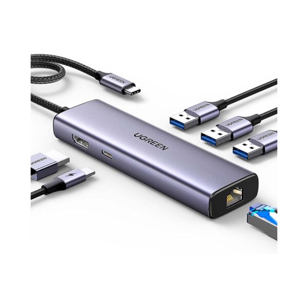 Hub Ugreen Usb-C 6 In 1 Multifunction Adapter 100W 1000 Mbps Grey - Imagen 2