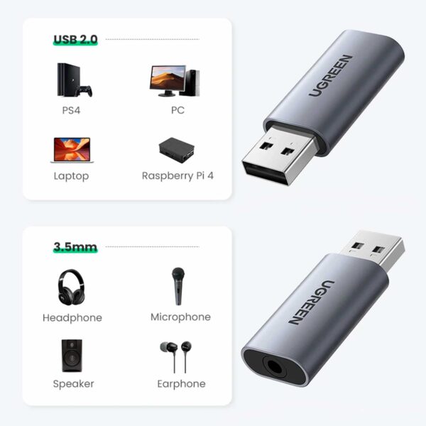 Adaptador Ugreen Usb External Stereo Sound Adapter 80864 Grey - Imagen 7