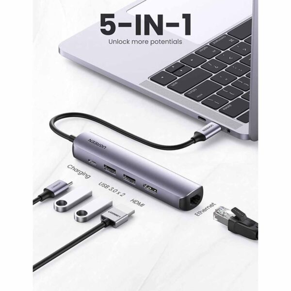 Adaptador Ugreen Usb-C 5-in-1 4K HDMI USB C Grey Model 10919 - Imagen 3