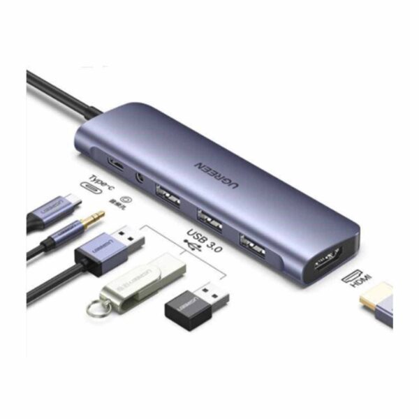 Adaptador Ugreen Usb-C 6 in 1 Usb 3.0 Hdmi 4k 3.5mm Pd 100w 80132 Grey - Imagen 2