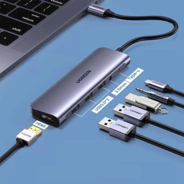 Adaptador Ugreen Usb-C 6 in 1 Usb 3.0 Hdmi 4k 3.5mm Pd 100w 80132 Grey - Imagen 4