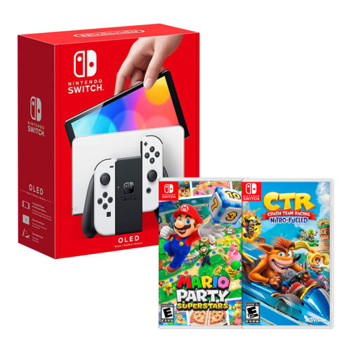 Consola Nintendo Switch Modelo Oled Blanco + Mario Party Superstar + Crah Team Racing