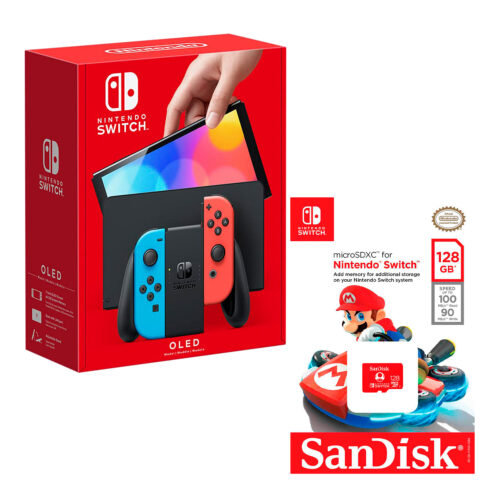Consola Nintendo Switch Modelo Oled Neon + Memoria Micro SD 128 GB Edicion Mario
