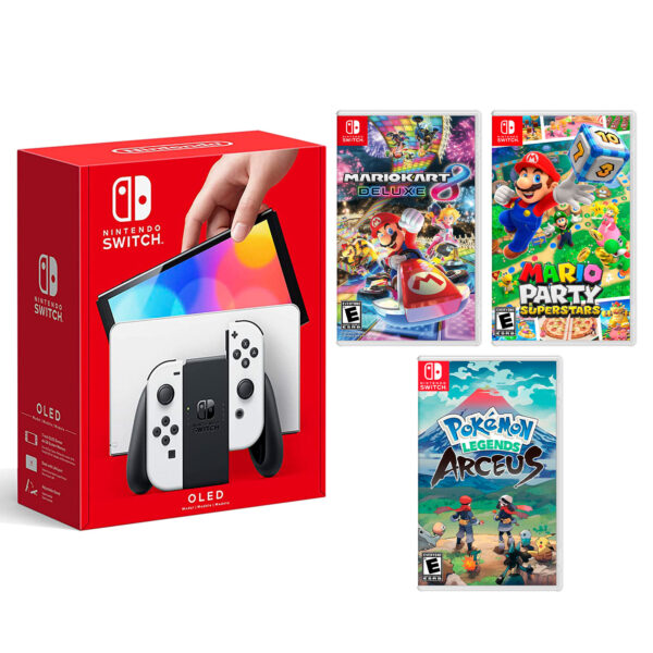 Consola Nintendo Switch Modelo Oled Blanco + Mario Kart 8 + Mario Party Superstar + Pokémon Legends Arceus