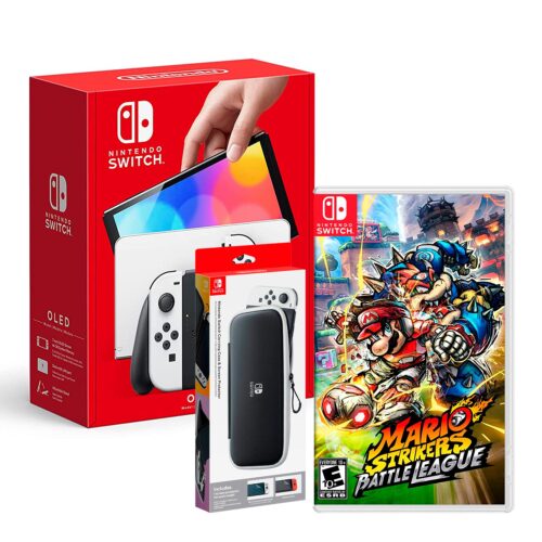 Consola Nintendo Switch Oled Blaco + Estuche Oled + Mario Strikers