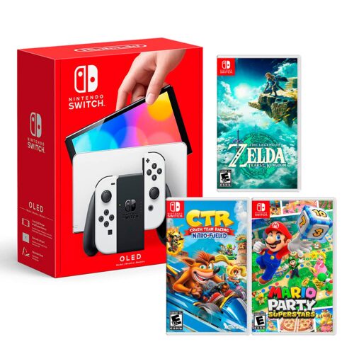 Consola Nintendo Switch Modelo Oled Blanco + Zelda Tears Of The Kingdom + Crash Team Racing + Mario Party Superstar