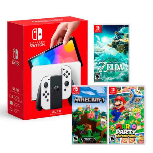 Consola Nintendo Switch Modelo Oled Blanco + Zelda Tears Of The Kingdom + Minecraft+ Mario Party Superstar