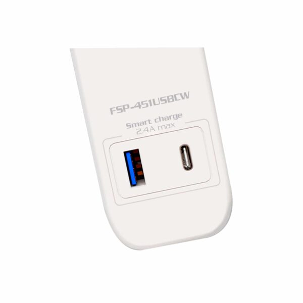 Supresor de pico Forza FSP-451USBCW 1625w 500J 4 tomas 1USB 1USB-C Level 2 White - Imagen 4