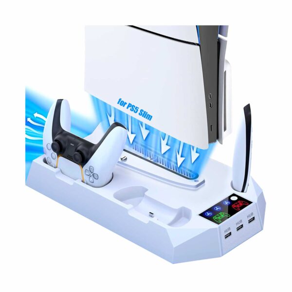 Soporte De Refrigeración Led Multifuncional Con Controlador De Carga Playstation 5 Slim Blanco