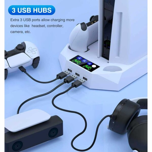 Soporte De Refrigeración Led Multifuncional Con Controlador De Carga Playstation 5 Slim Blanco - Imagen 2