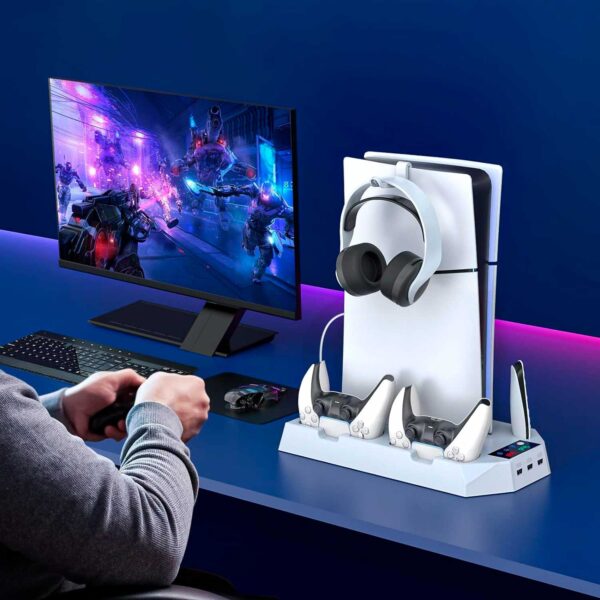 Soporte De Refrigeración Led Multifuncional Con Controlador De Carga Playstation 5 Slim Blanco - Imagen 5