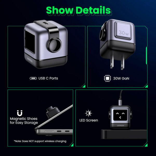 Cargador Ugreen Robot 30 Watts Tipo C Pantalla Led Carga Rapida Black 15550 - Imagen 2
