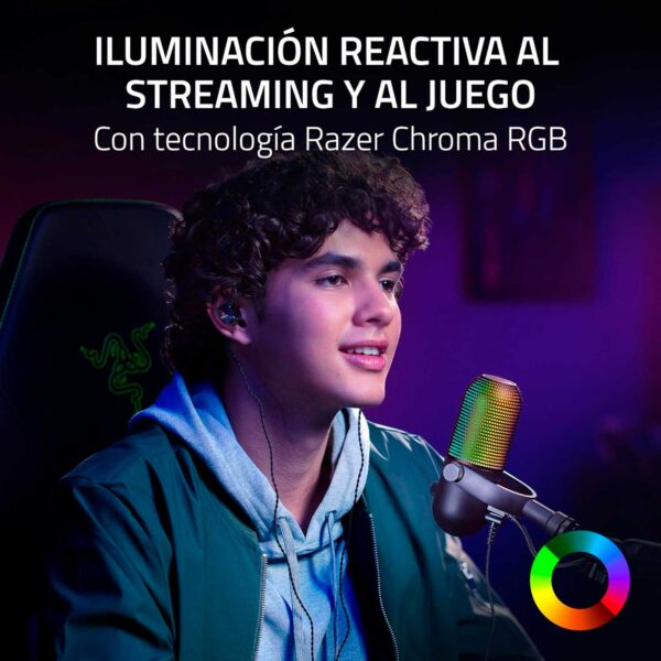 Microfono Gamer Razer Seiren V3 Chroma Usb Streamnig Supercardioide C/N Sensor Touch Silent Black - Imagen 2