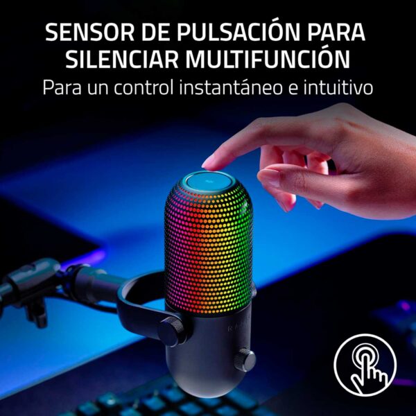 Microfono Gamer Razer Seiren V3 Chroma Usb Streamnig Supercardioide C/N Sensor Touch Silent Black - Imagen 3