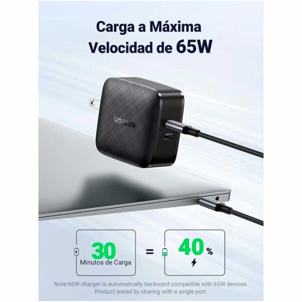 Adaptador De Corriente Ugreen 2 Usb-C Carga Rapida 66W Negro Cd216 70866 - Imagen 4