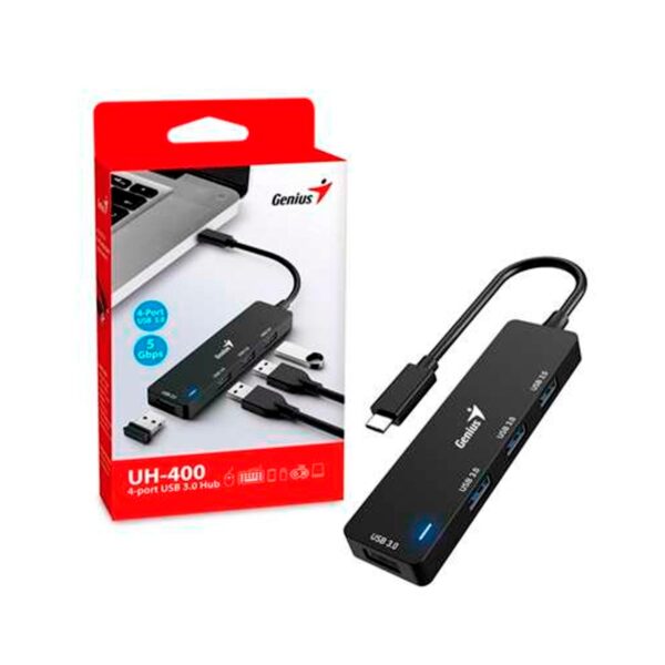 Adaptador Hub Usb-C Genius Uh-400 4 Usb-A 3.0 Black - Imagen 4