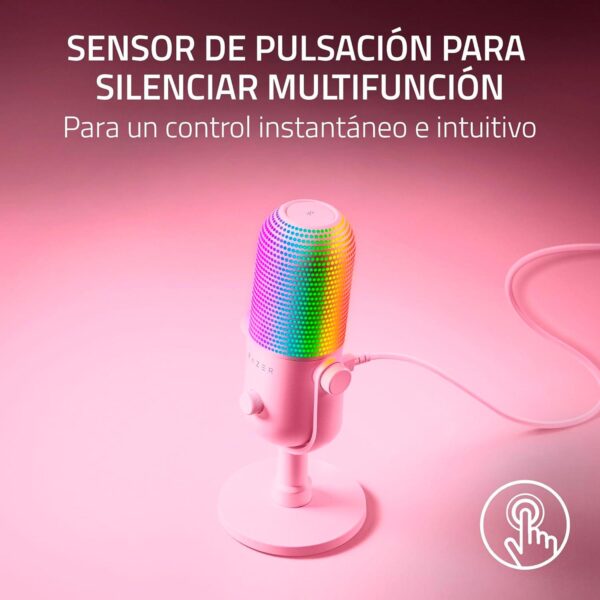 Microfono Gamer Razer Seiren V3 Chroma Usb Streaming Supercardioide C/N Sensor Touch Silent Quartz - Imagen 3