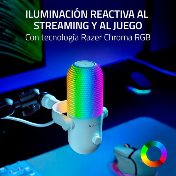 Microfono Gamer Razer Seiren V3 Chroma Usb Streaming Supercardioide C/N Sensor Touch Silent White - Imagen 2