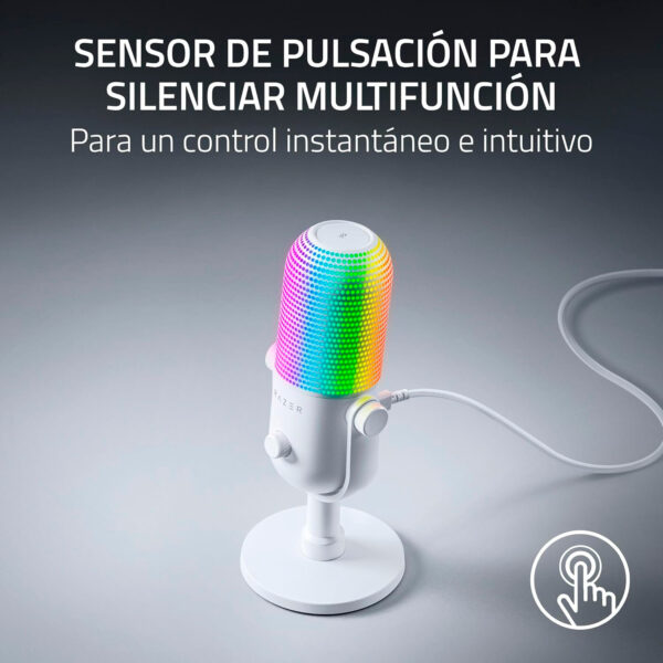 Microfono Gamer Razer Seiren V3 Chroma Usb Streaming Supercardioide C/N Sensor Touch Silent White - Imagen 3