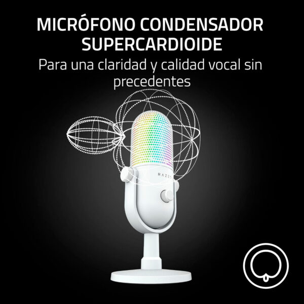 Microfono Gamer Razer Seiren V3 Chroma Usb Streaming Supercardioide C/N Sensor Touch Silent White - Imagen 4