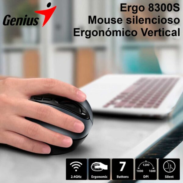 Mouse Genius Ergo 8300S Wireless Vertical 7 Bot Ergonomic Black - Imagen 2