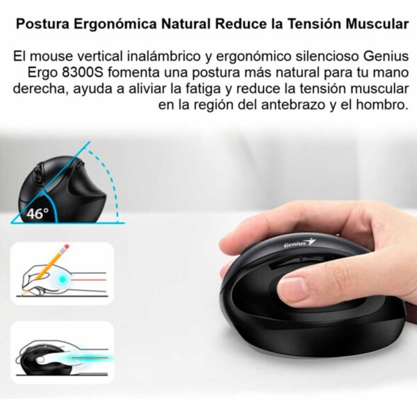 Mouse Genius Ergo 8300S Wireless Vertical 7 Bot Ergonomic Black - Imagen 3