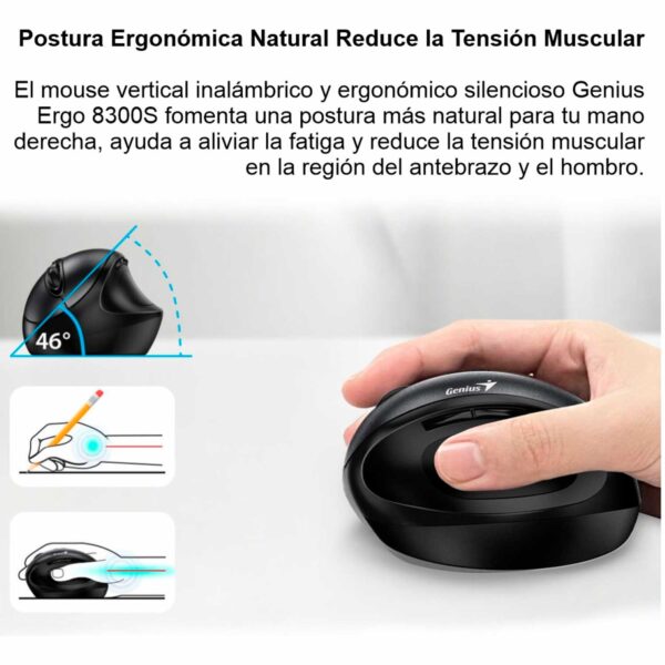 Mouse Genius Ergo 8300S Wireless Vertical 7 Bot Ergonomic Black - Imagen 4