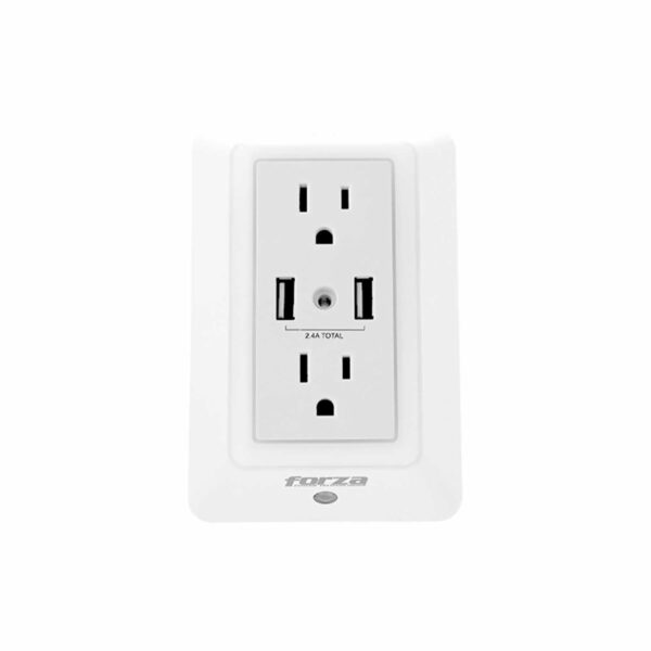 Forza Toma Corriente De Pared Forza-Fwt-2201 2X Nema 5-15R-X2 Ptos Usb Con Luz Nocturna