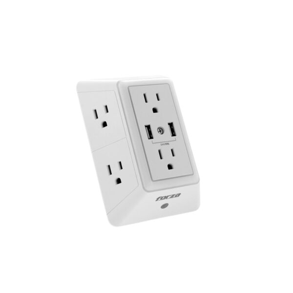 Forza Toma Corriente De Pared Forza Fwt-6201 Usb-6X Nema 5-15R-X2 Puertos Usb Con Luz Nocturna - Imagen 2