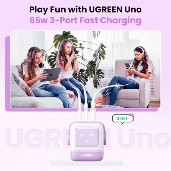 Cargador Ugreen Robot 65 Watts Tipo C Pantalla Led Carga Rapida Purple 35314 - Imagen 5