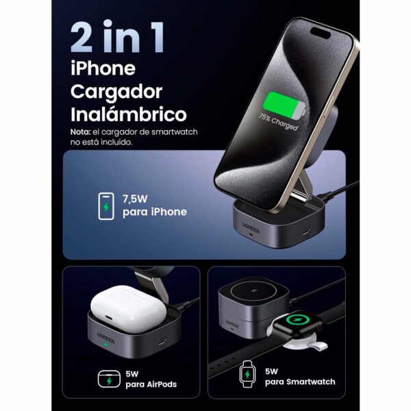 Cargador Ugreen inalámbrico Magsafe 2 en 1 W526 35278 - Imagen 2