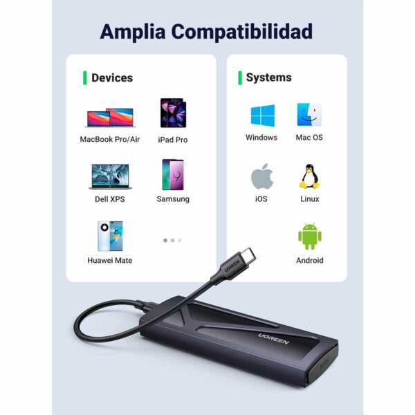 Case Para Disco M2 PCIe NVMe a USB C y A Ugreen CM578-15512 - Imagen 5
