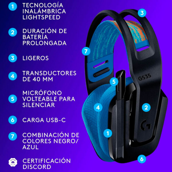 Audifono Gamer C/Microf Logitech G535 Lightspeed Ps5/Ps4/Pc Wireless - Imagen 6