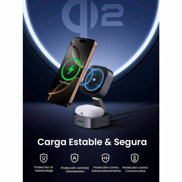 Cargador Ugreen inalámbrico Magsafe 2 en 1 Fast Wireless W702 35316 - Imagen 2