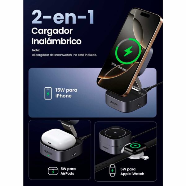 Cargador Ugreen inalámbrico Magsafe 2 en 1 Fast Wireless W702 35316 - Imagen 3