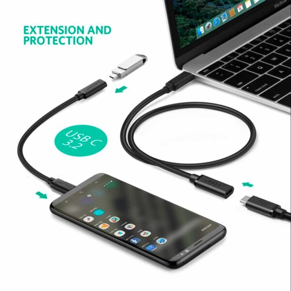 Cable Ugreen Extensor USB 3.1 Tipo C Macho a Hembra Carga Rápida 0.5M 40574 - Imagen 3